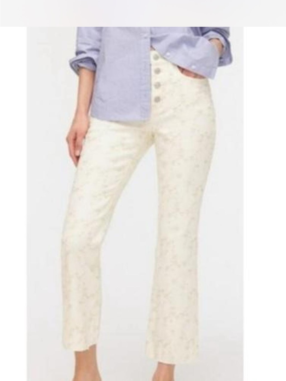 J. Crew Cream Floral High-Rise Cropped Jeans
